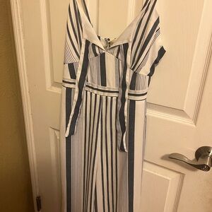 Japna White and Black Striped Jumpsuit